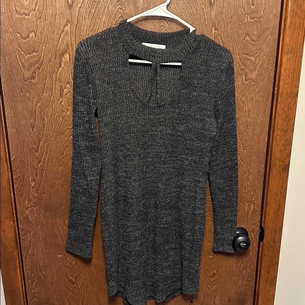 PLANET GOLD Womens Black/Dark Gray Long Sleeve Above The Knee Sweater Dress L